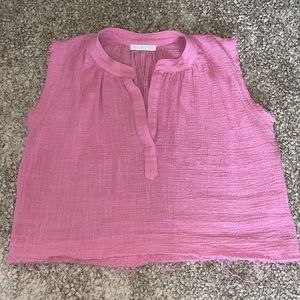 Karlie - Linen Raw Hem Pink Square Top - Medium - Pink